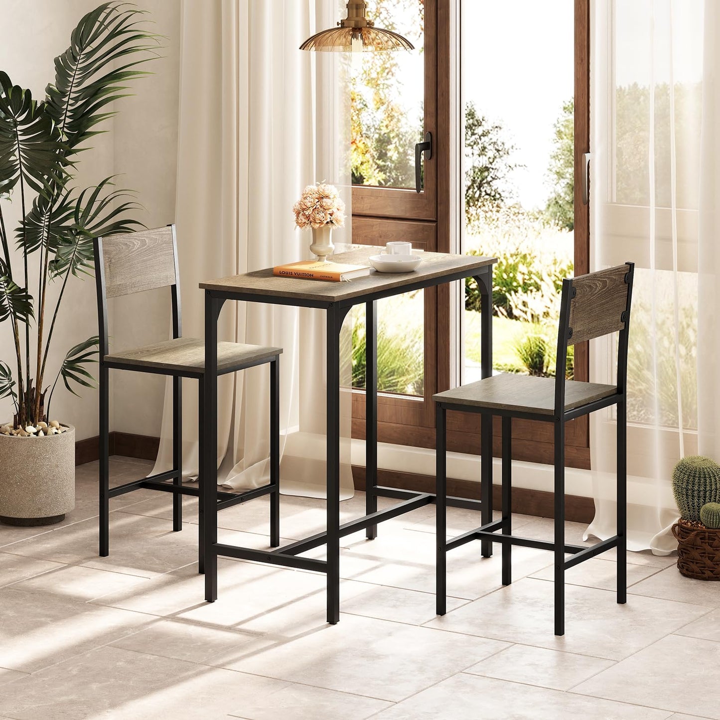 Tangkula 3 Piece Counter Height Bar Table Set Pub Table and Chairs