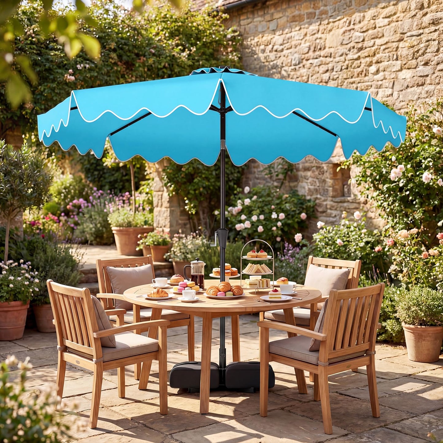 Tangkula 9 FT/10 FT Solar Patio Umbrella with Base Included 32 LED Lights