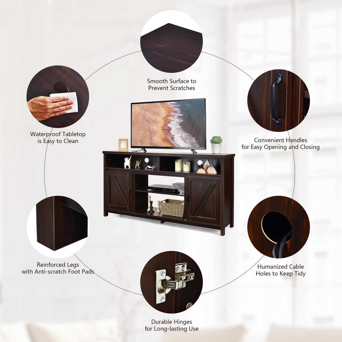 Tangkula Modern Farmhouse TV Stand with Double Barn Doors
