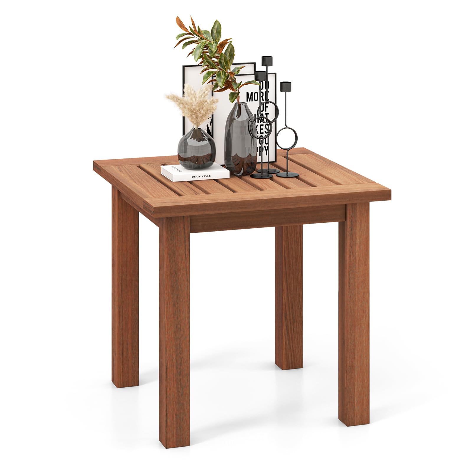 Tangkula Square Outdoor Side Table w/Slatted Tabletop