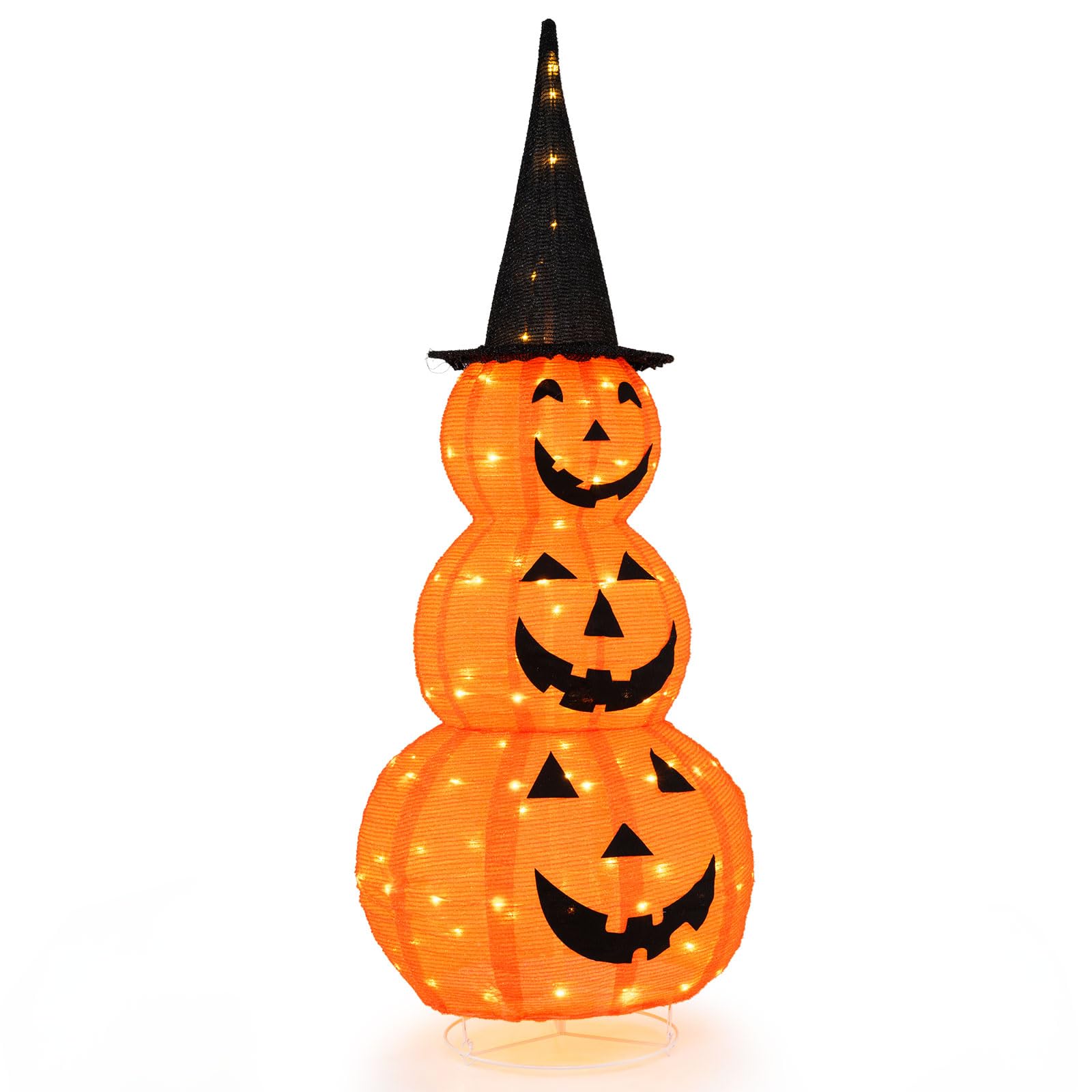 Tangkula Citrouilles empilées gonflables d'Halloween de 1,5 m avec chapeau de sorcière et 100 lumières LED