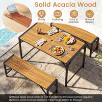 Tangkula Acacia Wood Outdoor Dining Table with 1.97” Umbrella Hole