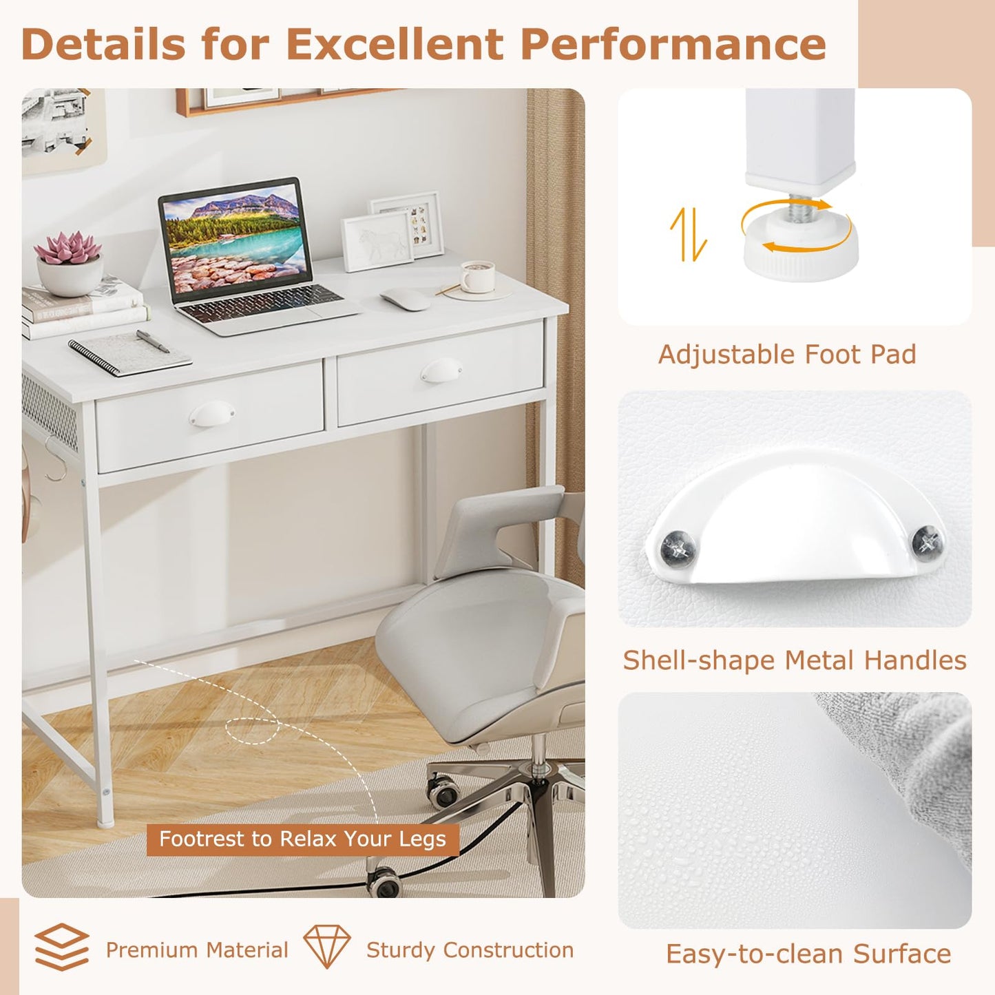 Tangkula Computer Desk with 2 Storage Drawers & 4 Hooks
