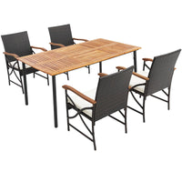 Tangkula Ensemble de salle à manger d'extérieur 5 pièces avec table en bois d'acacia et 4 chaises en rotin tressé avec accoudoirs