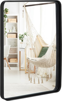 Tangkula Rectangular Wall Mirror, Modern Mirror with Solid Steel Frame & Rounded Corners