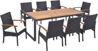 Tangkula Ensemble de 9 meubles de salle à manger en rotin avec table en bois d'acacia, ensemble table et chaises d'extérieur avec coussins