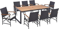 Tangkula Ensemble de 9 meubles de salle à manger en rotin avec table en bois d'acacia, ensemble table et chaises d'extérieur avec coussins